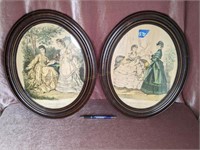 (2) Antique Oval French Framed Pictures