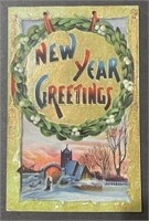 Antique Stamped New Year Greetings PPC