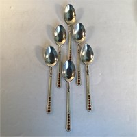 SET 4 STERLING SILVER ENAMEL TEASPOONS ENGLAND