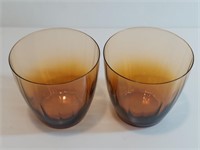 2pc Delicate Hand Blown Tumblers Amber Optic