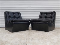 Pair Black Vinyl Scoop Lounge Chairs