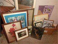 lot of framed art Flamingo, Leopard, etc.