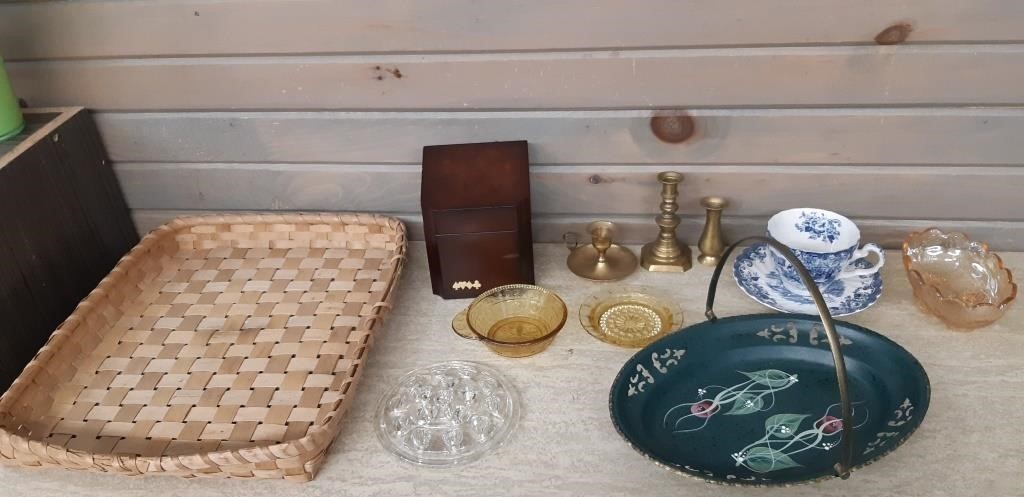 Basket Cover lot, Vintage Glassware,