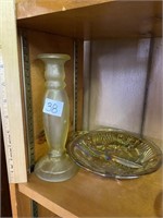 Carnival glass, relish tray and yellow glass
