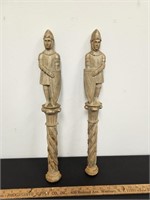 Pair of Hand Carved Wooden Knights w Gold Paint-