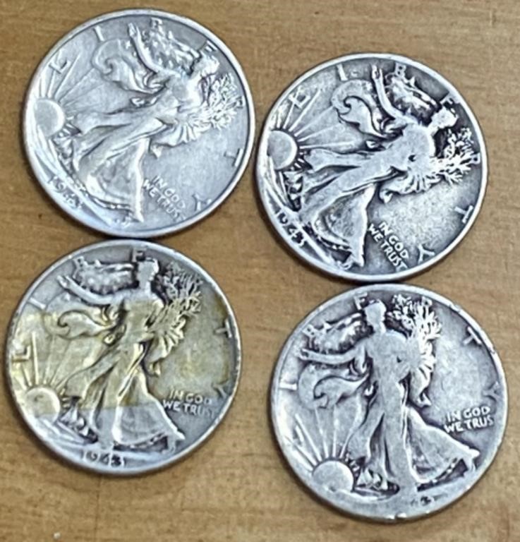4 Walking Liberty Silver Half Dollars