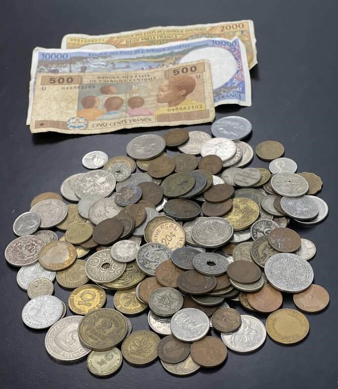 Large Lot of Foreign Currency and Coins