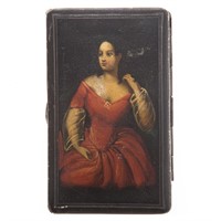 Regency toleware box with portrait of a beauty