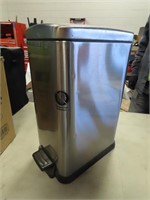 Stainless steel trash can.