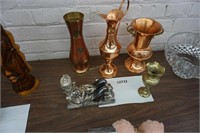 2-copper pcs-vase & pitcher, 2-India brass vases