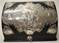 Edward VII Sterling silver & leather writing box