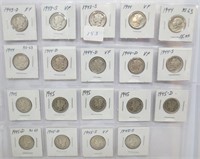 19 Mercury silver dimes, mixed dates