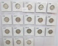 18 Mercury silver dimes, mixed dates