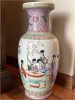 Asian Pottery Floor Vase Tea Motif 18.5"