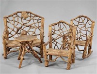 SUITE OF MINIATURE TWIG AND BURL FURNITURE