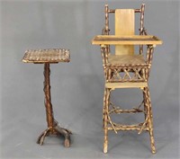 RUSTIC HIGH CHAIR AND CANDLESTAND