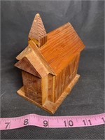Vintage Wood Church Building Coin Bank