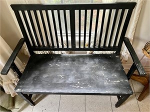 Indoor Weathered Bench with Matching Shelf Rack