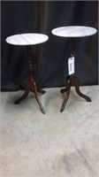PAIR OF ROUND MARBLE TOP FERN STANDS