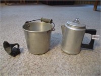 tin pail, coffeepot, pencil sharpener