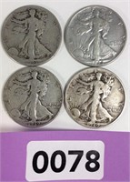 4 Walking Liberty coins