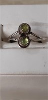 Sterling Silver ring with two green stones size 7