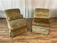 Pair of Vintage Slipper Chairs Green Plant Fabric