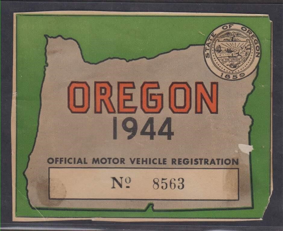 US Stamps 1944 Oregon License Plate Window Sticker