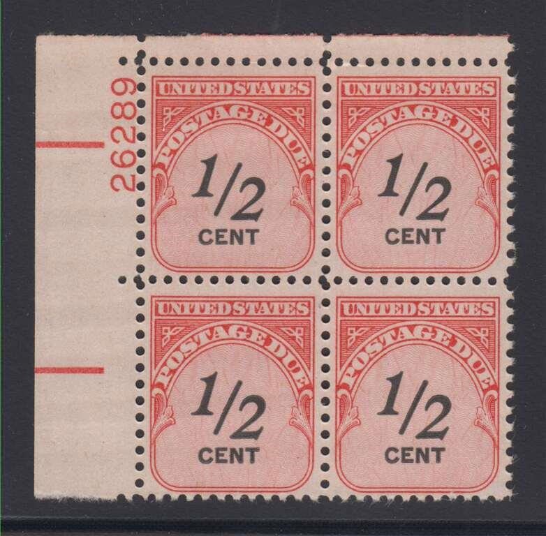 US Stamps #J88 Plate Block Mint NH, scarce 1/2 cen