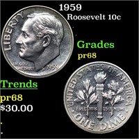 Proof 1959 Roosevelt Dime 10c Grades GEM++ Proof