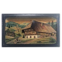 Vintage Black Forest Germany Carved Wood 2D Relief