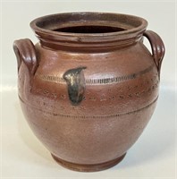 GREAT ANTIQUE OVID STONEWARE CROCK W MOLASSES DRIP