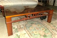 rosewood oriental sofa table w/glass top & inlay