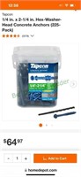 Tapcon 1/4"x2-1/4” screws