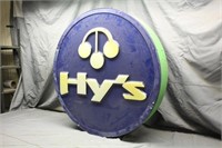 Lighted Hy's Sign, Approx 40"x7"