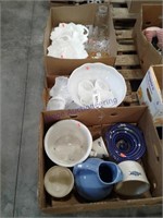 3 boxes--milk glass, crockery, punch bowl set