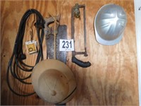 Saws, electrical cord, hard hat