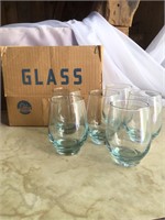 Libbey Set of 6 Roly-Poly Pale Blue Glasses