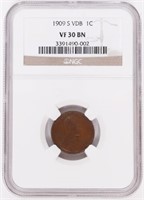 Coin 1909-S VDB Lincoln Cent NGC VF 30 BN