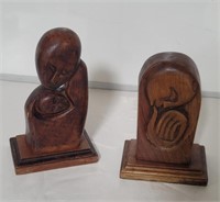 Pair of carved wood book ends 5"w x 4"d x 7"h