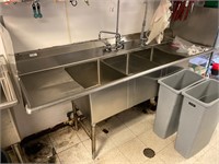 90” Stainless 3 Compartment Sink