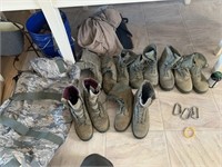 Military boots x6 pairs & large bag
