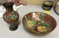 Chinese Cloisonne Enamel Vase and Bowl