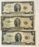 (3) $2 Currency RED Seal