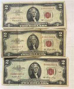 (3) $2 Currency RED Seal