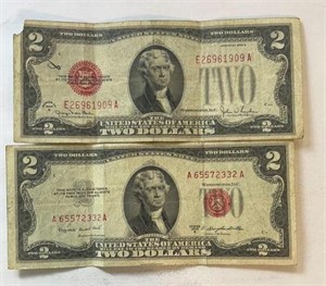 (2) $2 Currency RED Seal