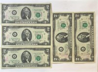 (5) $2 in consecutive order w/13 Cent Stamp