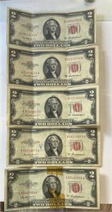 (5) $2 Currency RED Seal 1953A