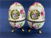 (2) Footed Porcelain gold footed trinket boxes