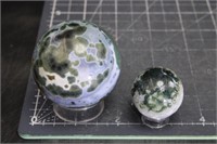 2, Moss Agate Sphere, 8oz, 30mm, 52mm